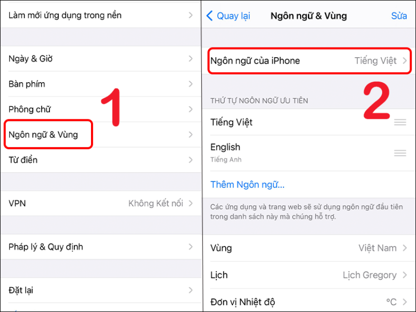 cách đổi ngôn ngữ trên iphone