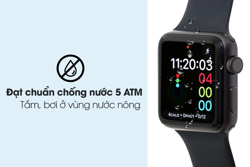 Apple Watch S3 GPS 42mm viền nhôm dây cao su đen đạt chuẩn chống nước 5 ATM